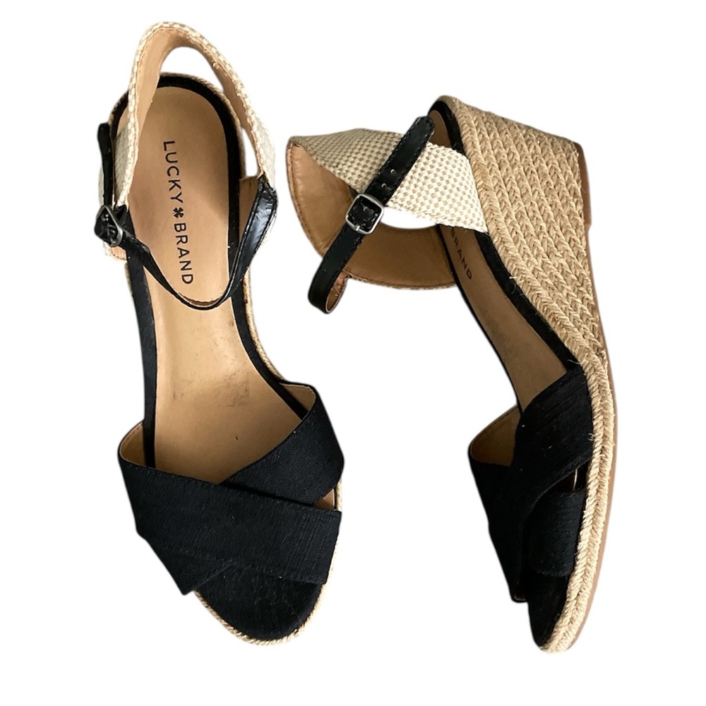 Lucky Brand Black wedge ankle espadrilles